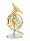 Gold French Horn Music Instrument Miniature Replica with Case - Size 3.75 in.